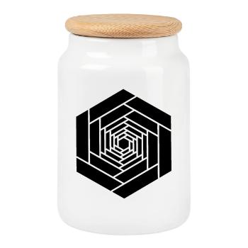 Infinite hexagon black flower - Cookie Jar with Wooden Lid - white - Front