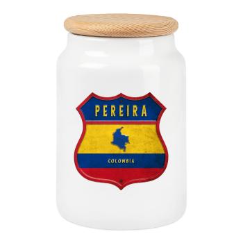 Pereira Kolumbien Wappen Design - Keksdose mit Holzdeckel - Weiß - Vorne