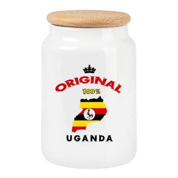 Uganda original 100% flag design - Cookie Jar with Wooden Lid - white - Front