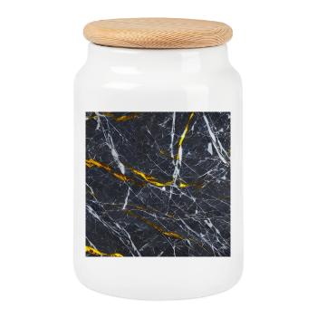 Marble Black Gold Texture - Cookie Jar with Wooden Lid - white - Front