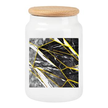 Black Gold Faux Marble - Cookie Jar with Wooden Lid - white - Front