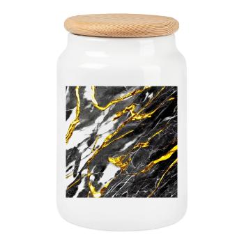 Marble Optics Black Gold - Cookie Jar with Wooden Lid - white - Front