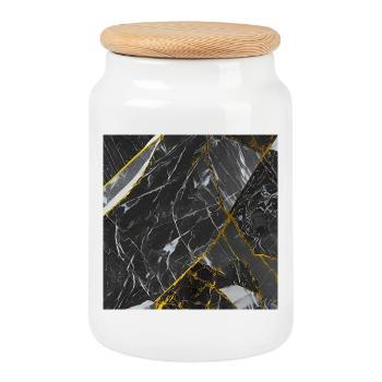 Marble Black Gold Texture - Cookie Jar with Wooden Lid - white - Front