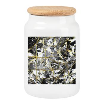 Motif géométrique en marbre en or noir - Boîte à biscuits avec couvercle en bois - blanc - Devant