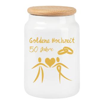 Goldene Hochzeit feiern 50 Jahre Ehepaar gold - Keksdose mit Holzdeckel - Weiß - Vorne