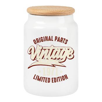 Vintage 1971 Limited Edition - Cookie Jar with Wooden Lid - white - Front