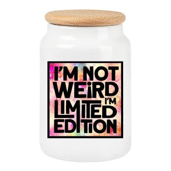 Je ne suis pas bizarre, je suis une édition limitée * - Boîte à biscuits avec couvercle en bois - blanc - Devant