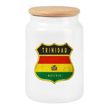 Trinidad Bolivia coat of arms design - Cookie Jar with Wooden Lid - white - Front