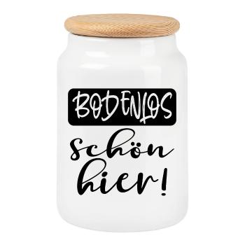 BODENLOS SCHÖN HIER - LOBEN - KOMPLIMENTE - Keksdose mit Holzdeckel - Weiß - Vorne