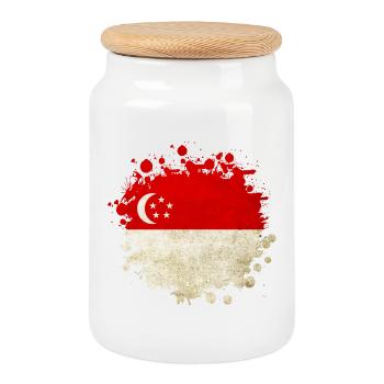 Singapore Flaggen Design - Keksdose mit Holzdeckel - Weiß - Vorne
