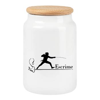 Fencing - Cookie Jar with Wooden Lid - white - Front