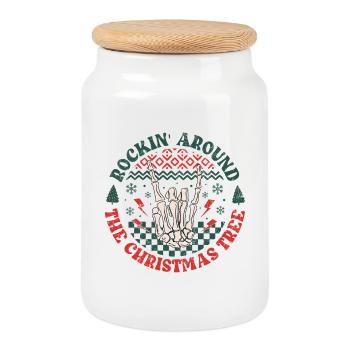French Fries Fork Ugly Christmas Heavy Metal XMAS Rocker - Cookie Jar with Wooden Lid - white - Front