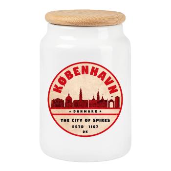 Copenhagen Skyline Vintage Seal - Cookie Jar with Wooden Lid - white - Front