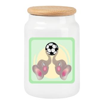Children Football - Elephants COUPLE - Football Game - Cookie Jar with Wooden Lid - white - Front