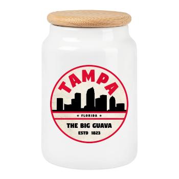 Tampa Skyline Retro Badge - Cookie Jar with Wooden Lid - white - Front