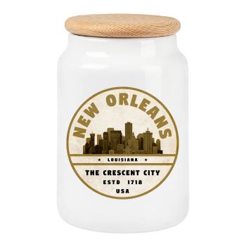 New Orleans Skyline Vintage Badge - Keksdose mit Holzdeckel - Weiß - Vorne