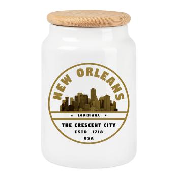 Goldenes New Orleans Skyline Stempel - Keksdose mit Holzdeckel - Weiß - Vorne