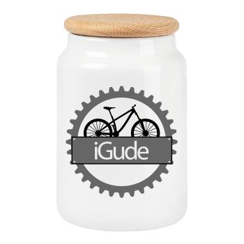 iGude Zahnrad MTB - Keksdose mit Holzdeckel - Weiß - Vorne