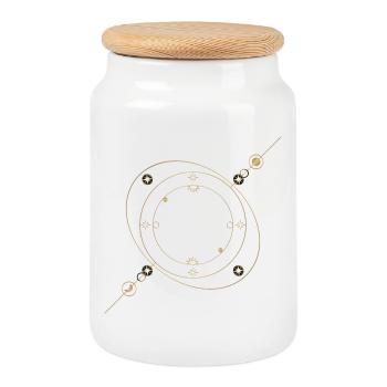 Gold Star Rings Jewelry - Cookie Jar with Wooden Lid - white - Front