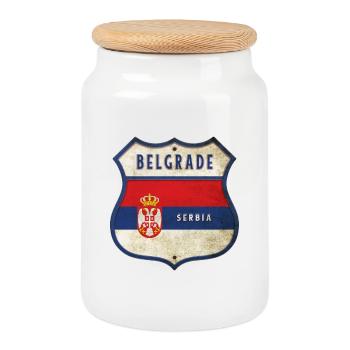 Conception du drapeau des armoiries de Belgrade, - Boîte à biscuits avec couvercle en bois - blanc - Devant
