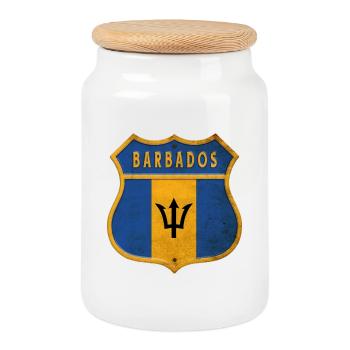 Barbados coat of arms flag design - Cookie Jar with Wooden Lid - white - Front