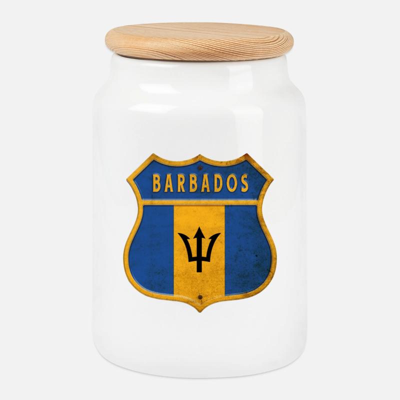 Barbados Wappen Flaggen Design - Keksdose mit Holzdeckel - Weiß