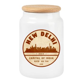 Neues Delhi Skyline Vintage Badge - Keksdose mit Holzdeckel - Weiß - Vorne