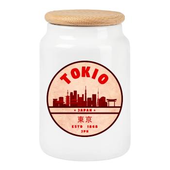 Insigne vintage Tokyo Skyline - Boîte à biscuits avec couvercle en bois - blanc - Devant