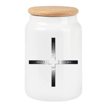 Swiss Cross and neighbouring countries Metal - Cookie Jar with Wooden Lid - white - Front