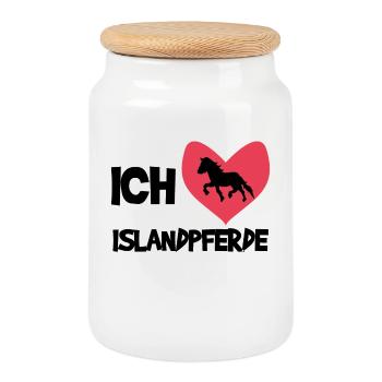 Herz Ich Liebe Pferde Statement Islandpferde - Keksdose mit Holzdeckel - Weiß - Vorne