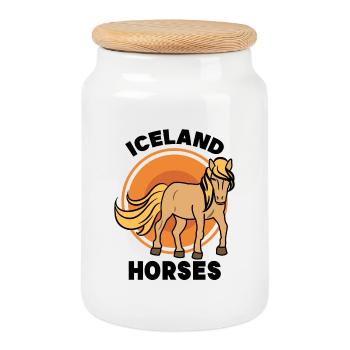 Icelandic Horses Horse Fool Statement Arabian Trot - Cookie Jar with Wooden Lid - white - Front