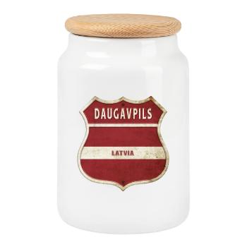 Daugavpils Lettland Wappen Flaggen Design - Keksdose mit Holzdeckel - Weiß - Vorne