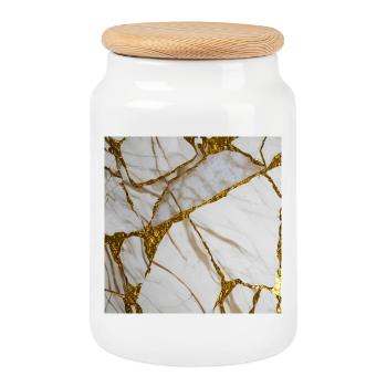 Marbling white-gold marble stone texture - Cookie Jar with Wooden Lid - white - Front