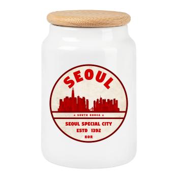 Seoul Skyline Vintage Emblem - Keksdose mit Holzdeckel - Weiß - Vorne