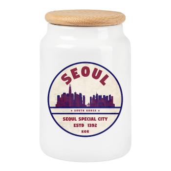 Seoul Skyline Vintage Badge - Keksdose mit Holzdeckel - Weiß - Vorne