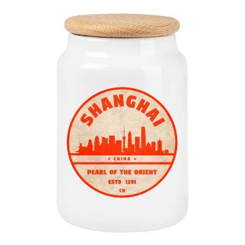 Shanghai Skyline Seal Red - Boîte à biscuits avec couvercle en bois - blanc - Devant