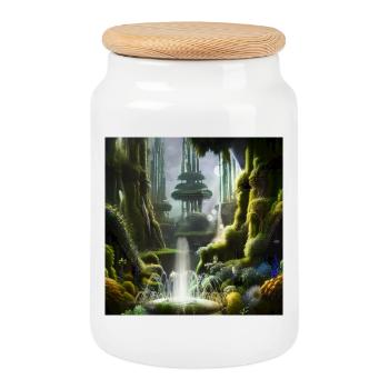 Fantasielandschaft am Morgen. - Keksdose mit Holzdeckel - Weiß - Vorne