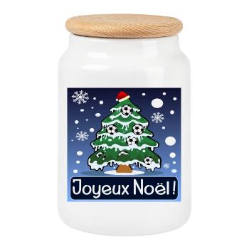 Sapin de Noël Football Festif - Boîte à biscuits avec couvercle en bois - blanc - Devant