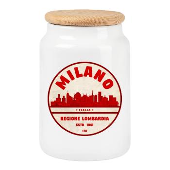 Milano Lombardia Retro Skyline - Cookie Jar with Wooden Lid - white - Front