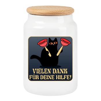 DANKE KATZEN SANITÄRANLAGEN KLEMPNER - Keksdose mit Holzdeckel - Weiß - Vorne