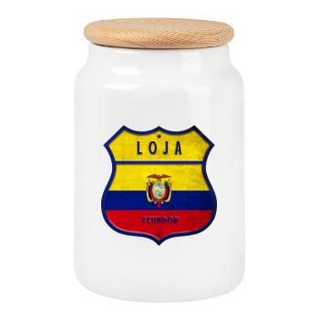 Loja Ecuador Wappen Flaggen Design - Keksdose mit Holzdeckel - Weiß - Vorne