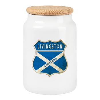 Livingston Schottland Flaggen Wappen Design - Keksdose mit Holzdeckel - Weiß - Vorne