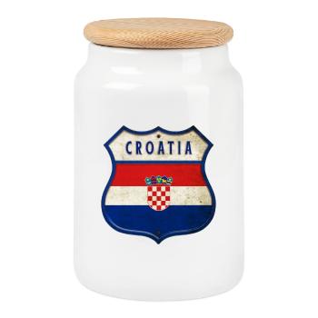 Croatia flag coat of arms design - Cookie Jar with Wooden Lid - white - Front
