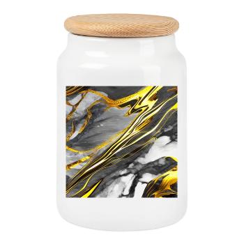 Marble Black Gold Texture - Cookie Jar with Wooden Lid - white - Front
