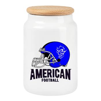 American football - Cookie Jar with Wooden Lid - white - Front