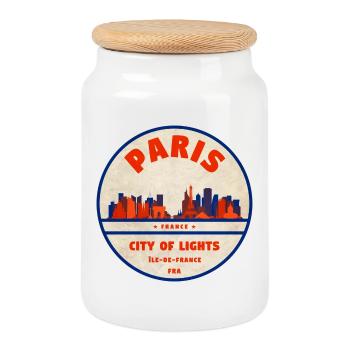 Paris Skyline Badge - Boîte à biscuits avec couvercle en bois - blanc - Devant