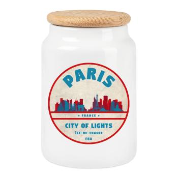 Emblème rétro Paris City Lights - Boîte à biscuits avec couvercle en bois - blanc - Devant