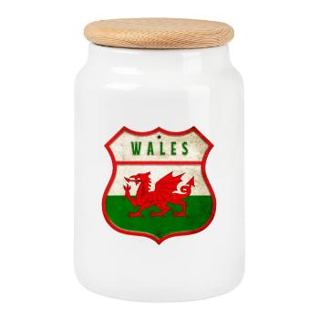 Wales coat of arms flag design - Cookie Jar with Wooden Lid - white - Front