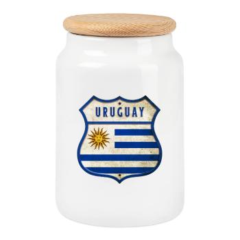 Uruguay flag coat of arms design - Cookie Jar with Wooden Lid - white - Front
