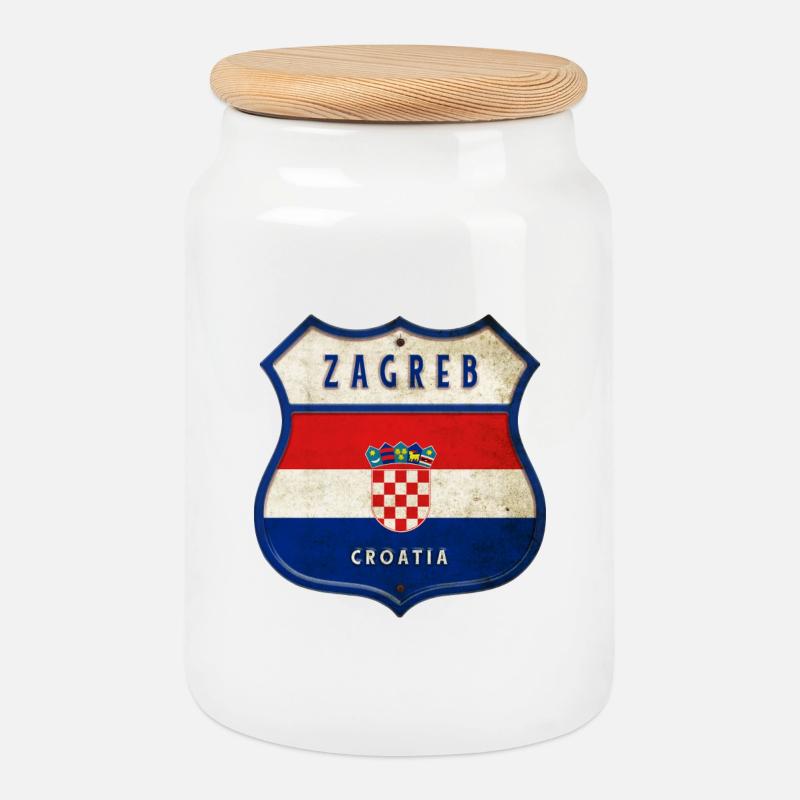 Zagreb Kroatien Flaggen Wappen Design - Keksdose mit Holzdeckel - Weiß
